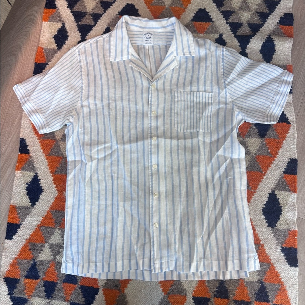 Brooks Brothers Blue and White Striped Casual Shirt linen